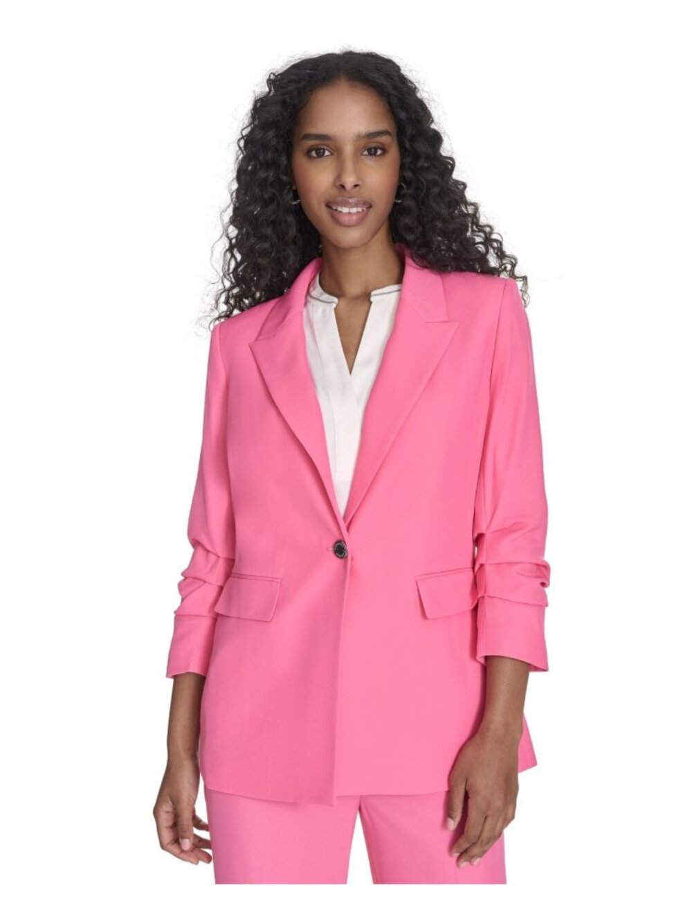Calvin Klein One-Button 3/4-Sleeve Flap pockets Blazer Pink Petite Size 10P $159